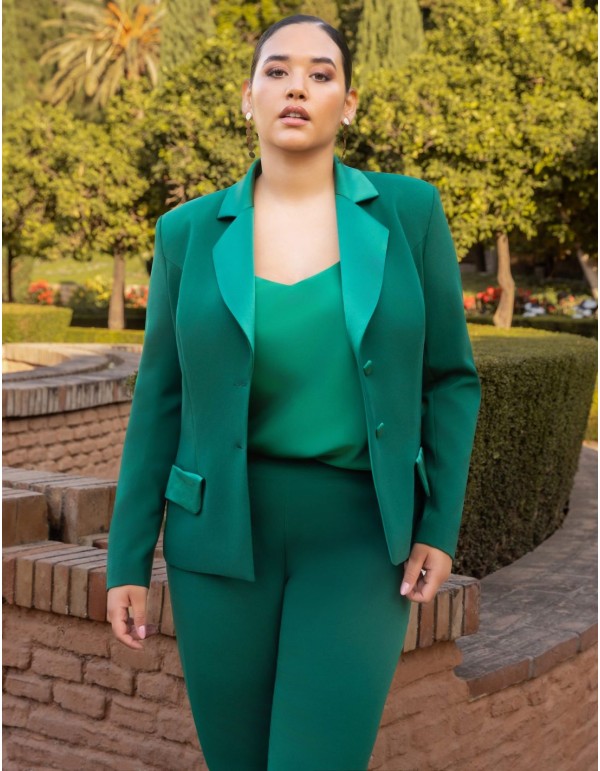 Ensemble trois pièces en satin crêpé vert émeraude 2