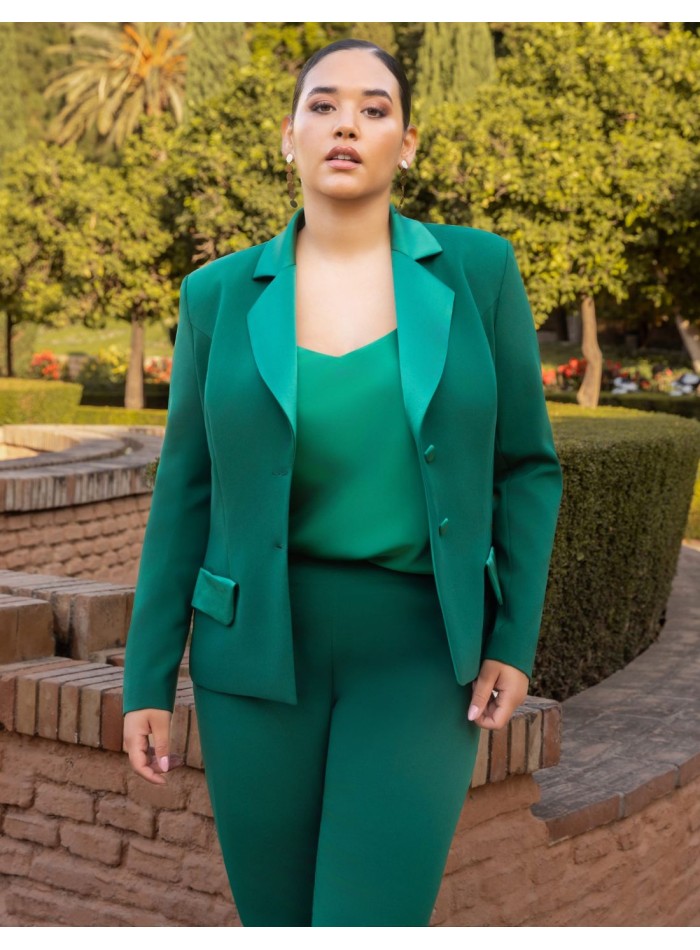 Three-piece emerald green crepe satin set