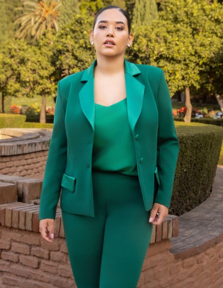 Three-piece emerald green crepe satin set