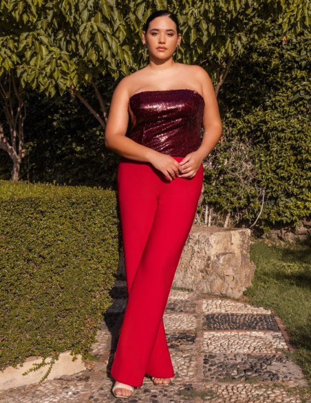 Conjunto de invitada dos piezas color vino