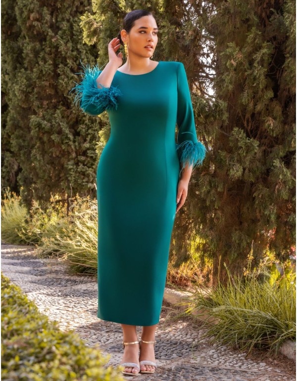Midi dress with feather detail and jewel buttons in... 2