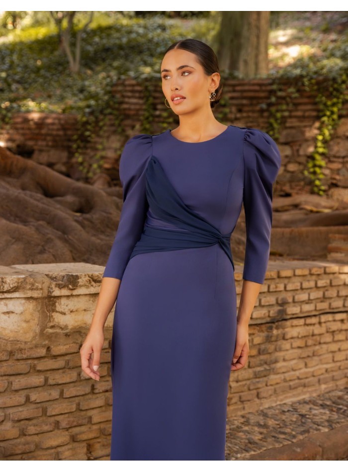 Robe midi avec détails en mousseline de soie et...