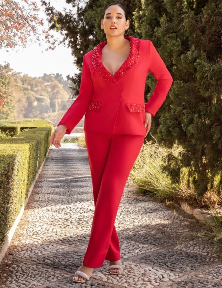 Red suit jacket with sequins details