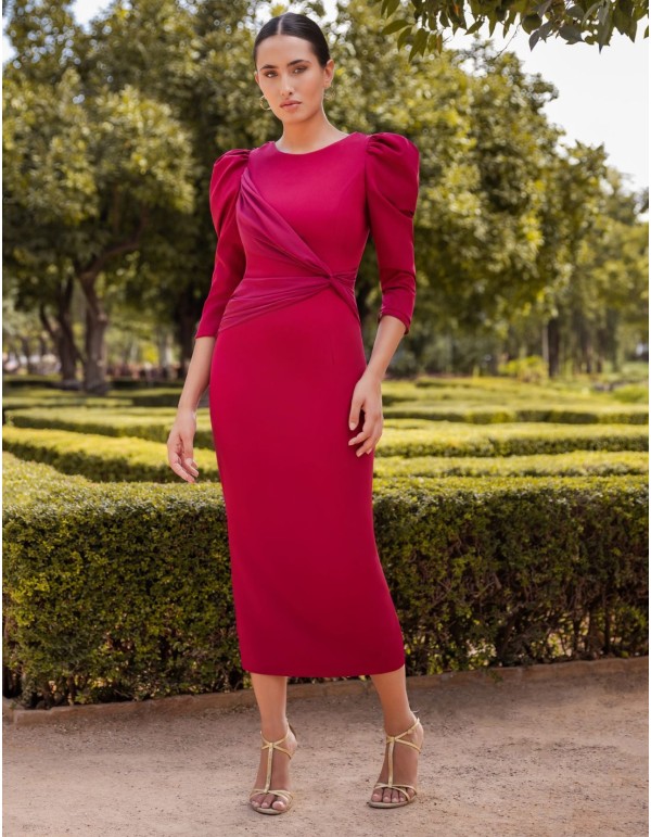 Midi dress for wedding with open back and chiffon detail 2