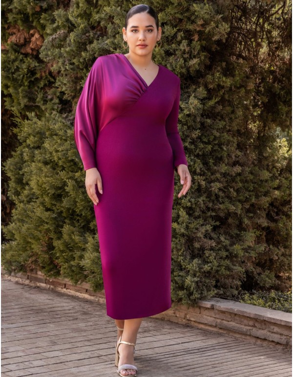 Robe d'invité midi aubergine avec manches en satin et... 2
