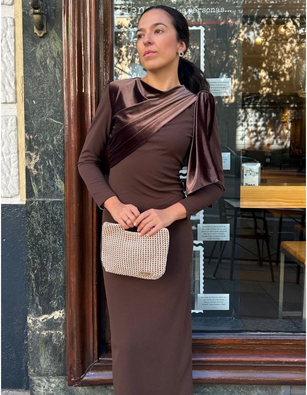 Midi guest midi dress with velvet bow detail