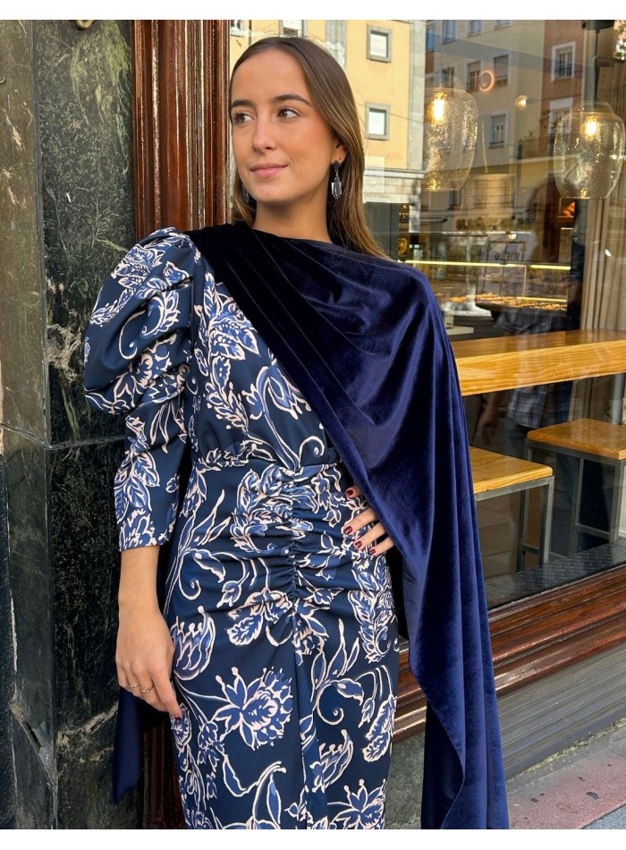 Navy blue velvet guest cape