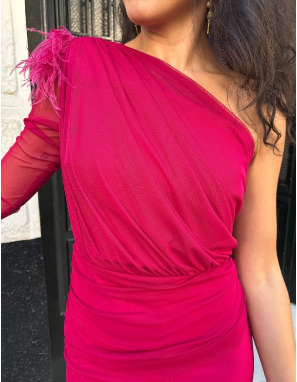 Robe de soirée midi drapée avec une manche et des détails... 2