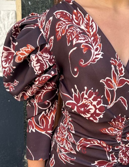 Robe midi imprimée dans les tons bruns
