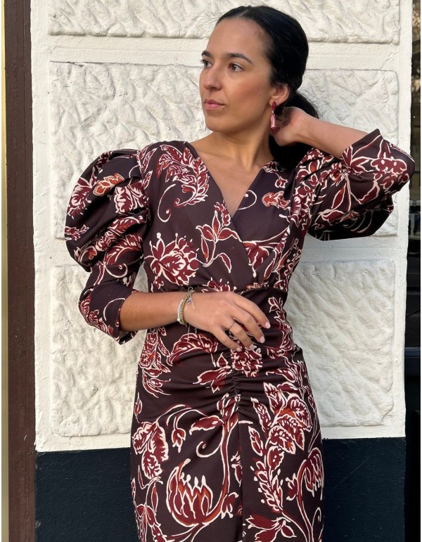 Printed midi dress in brown tones 2