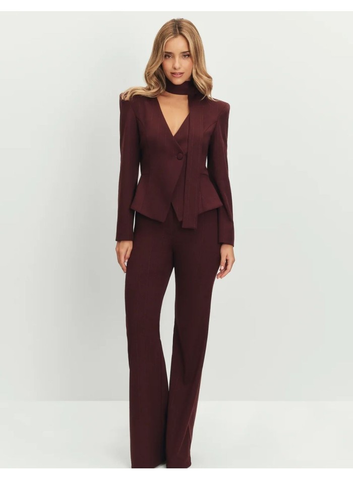 Pantalon long marron à taille haute et jambes larges