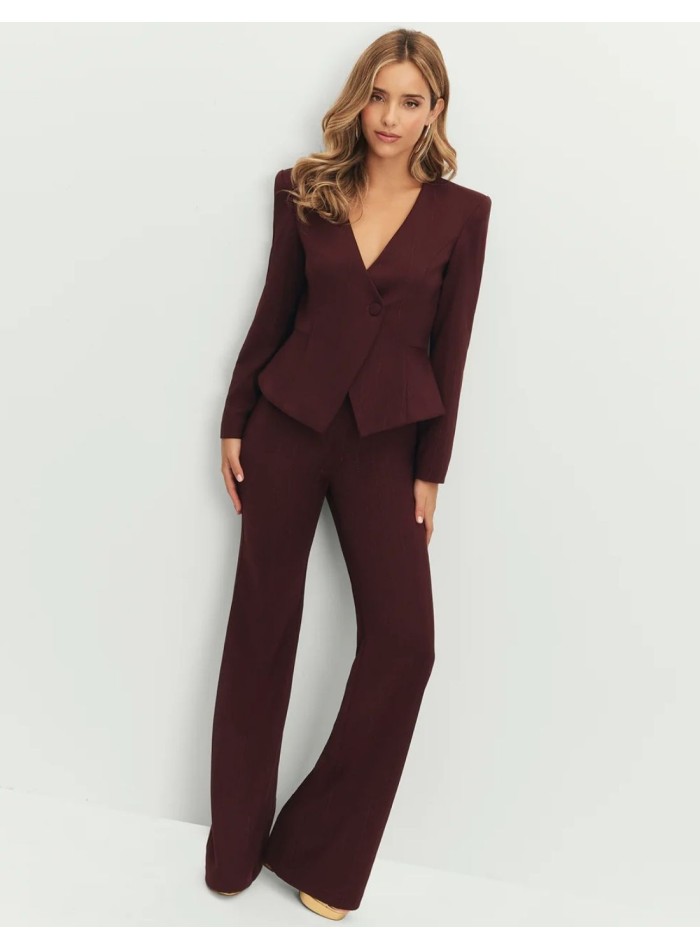 Pantalon long marron à taille haute et jambes...