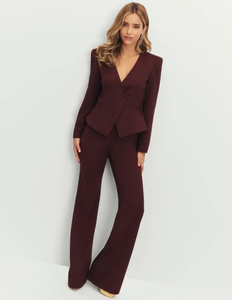 Pantalon long marron à taille haute et jambes larges