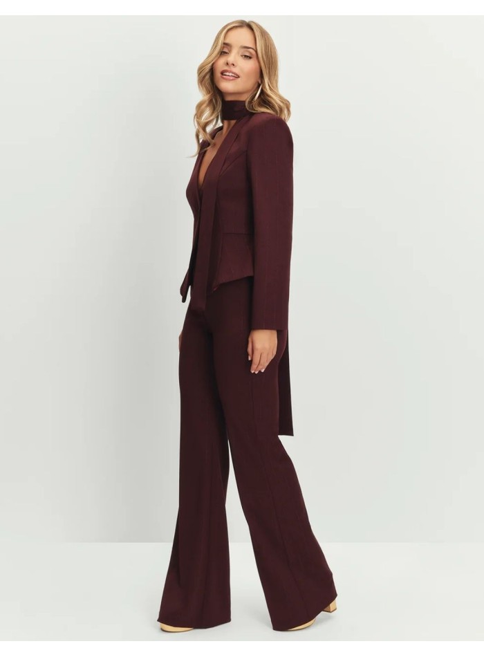 Pantalon long marron à taille haute et jambes...