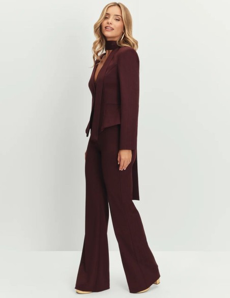 Maroon long high-waisted wide-legged pants