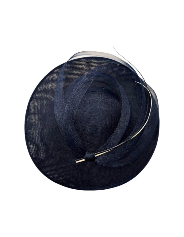Navy blue wedding hat with rachis and handmade mane