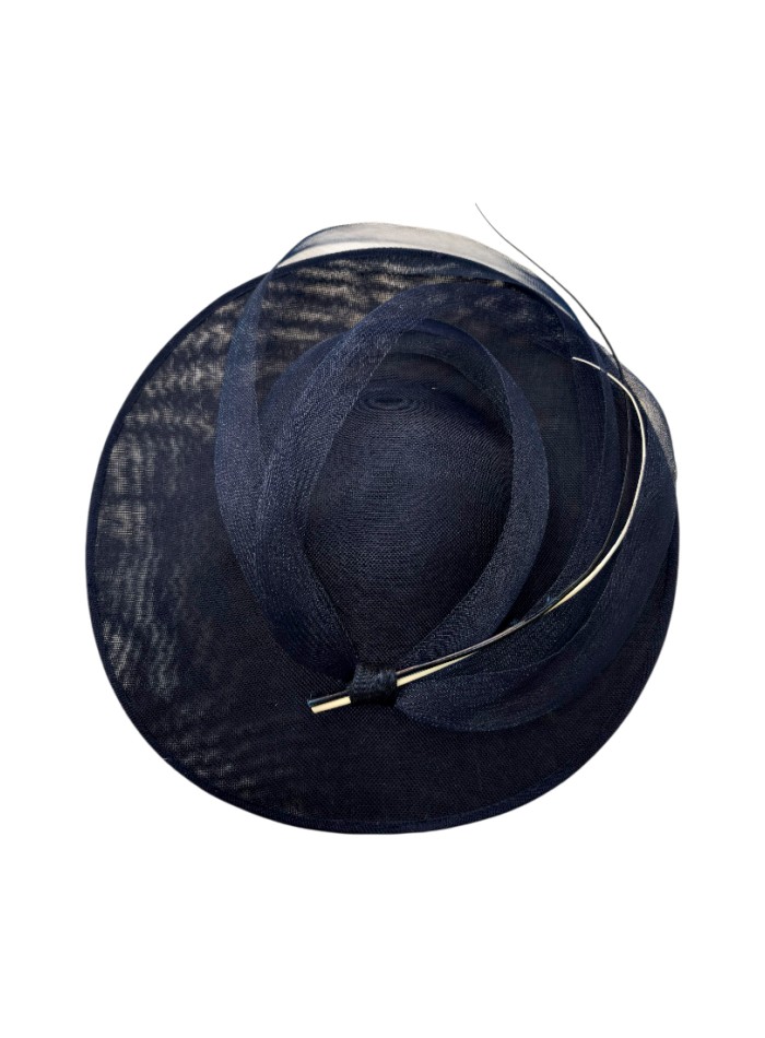 Navy blue wedding hat with rachis and handmade mane