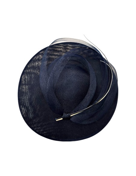 Navy blue wedding hat with rachis and handmade mane