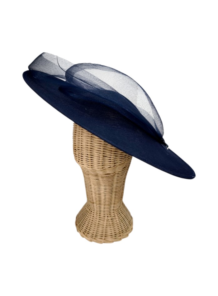 Navy blue wedding hat with rachis and handmade...