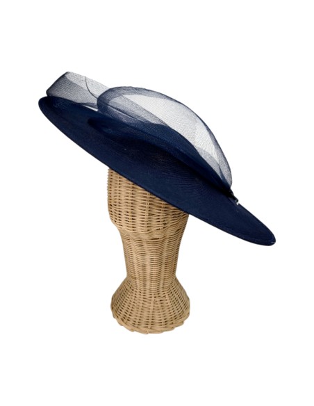Navy blue wedding hat with rachis and handmade mane