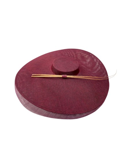 Maroon wedding hat with horsehair detail and handcrafted rachis