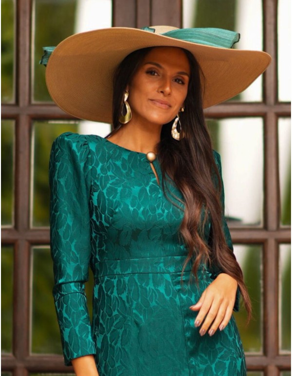 Châle d'invité beige avec nœud vert bouteille