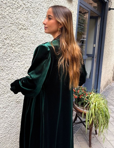 Kimono de invitada de terciopelo verde botella