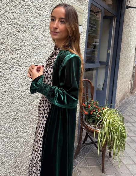 Kimono de invitada de terciopelo verde botella
