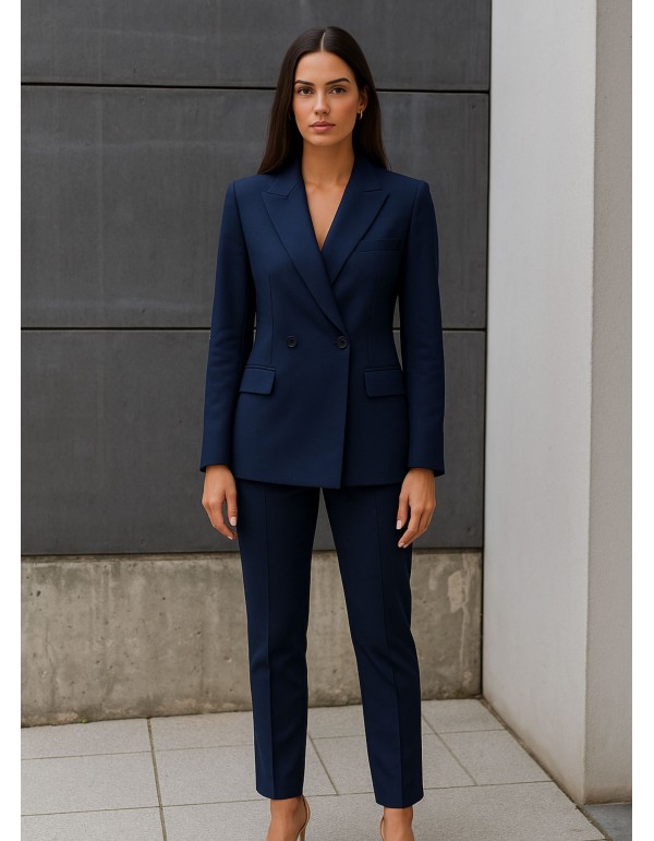 Pantalon bleu marine structuré à taille haute