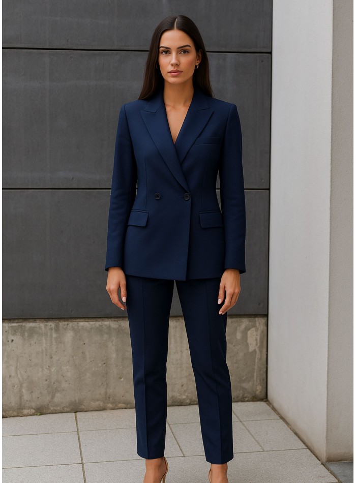 Pantalon bleu marine structuré à taille haute