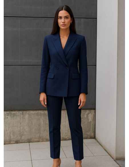 Structured high waist navy blue long pants