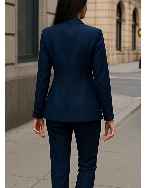 Pantalon bleu marine structuré à taille haute 2