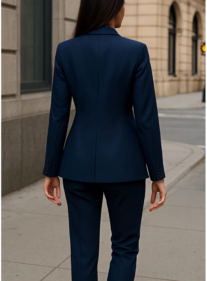 Pantalon bleu marine structuré à taille haute