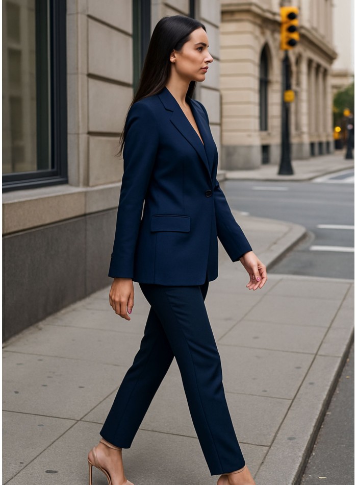 Pantalon bleu marine structuré à taille haute