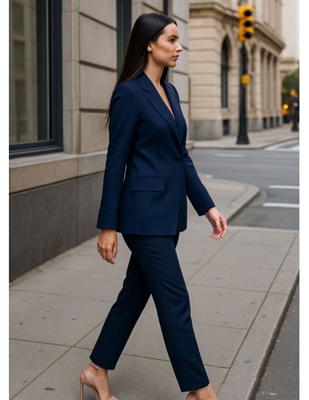 Pantalon bleu marine structuré à taille haute