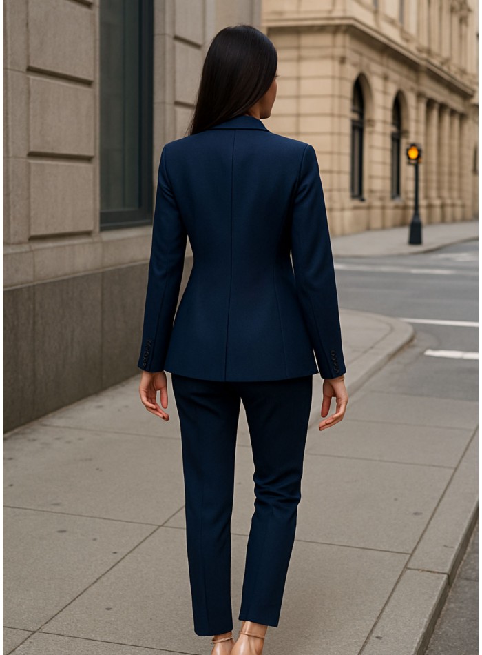 Pantalon bleu marine structuré à taille haute