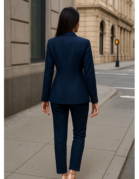 Structured high waist navy blue long pants