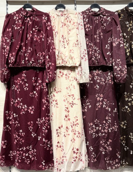 Maroon floral print two-piece ensemble