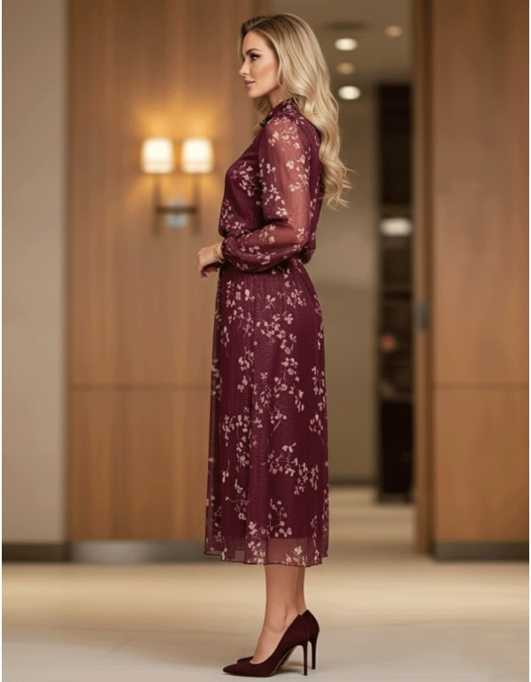 Maroon floral print two-piece ensemble 2