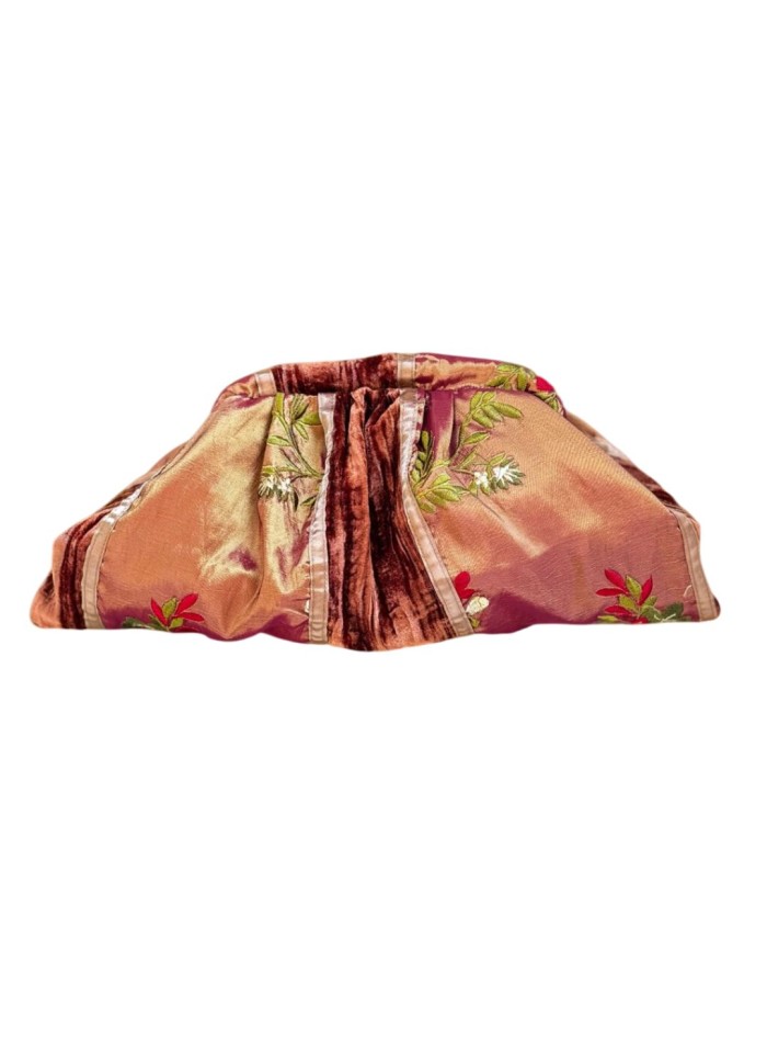Bolso de mano de seda y terciopelo con estampado en tonos coral