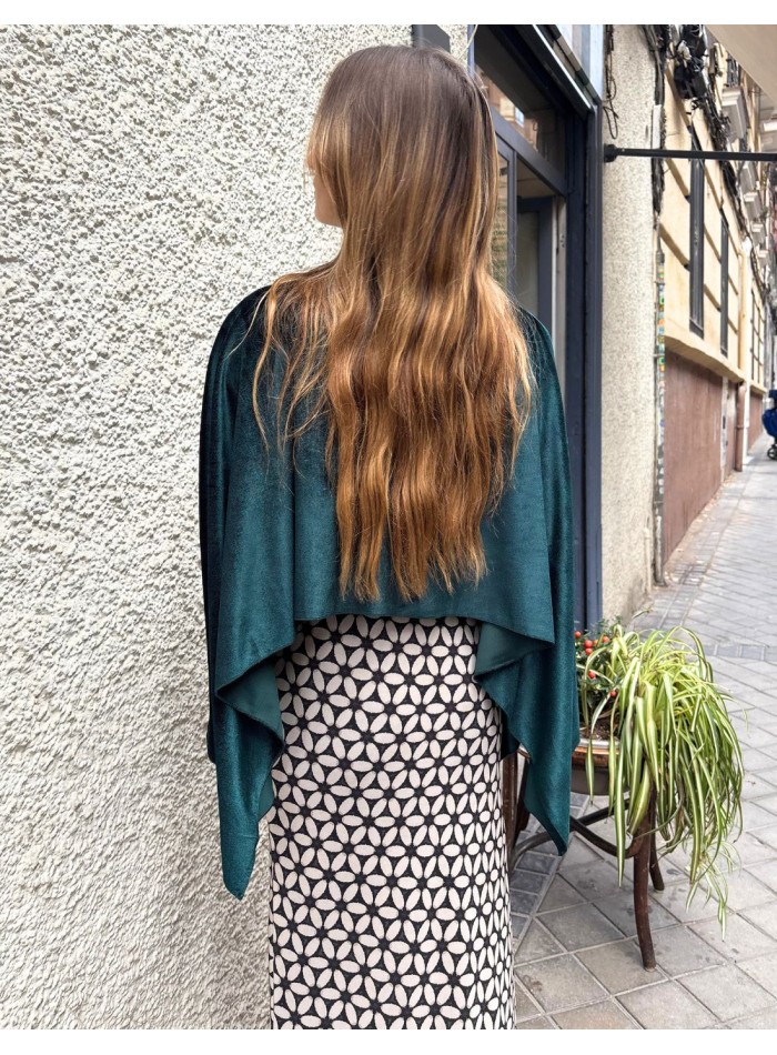 Bottle green short velvet coat