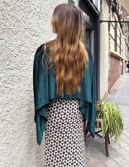 Bottle green short velvet coat