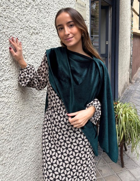 Bottle green short velvet coat