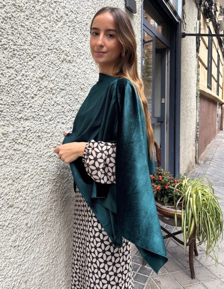 Cape courte en velours vert bouteille