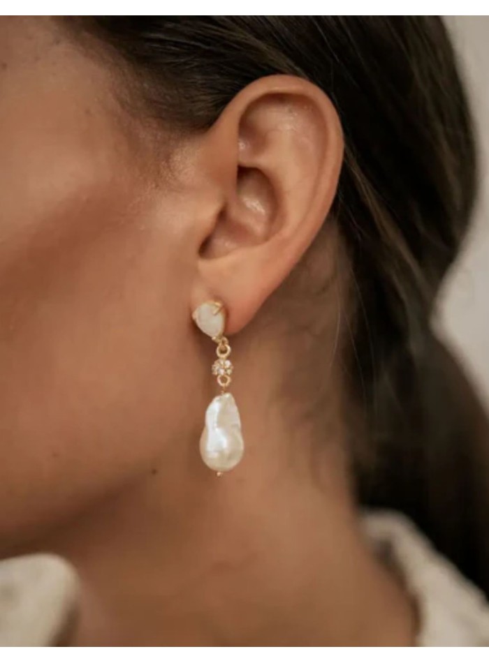 Pendientes gota con colgante de circonitas y perla