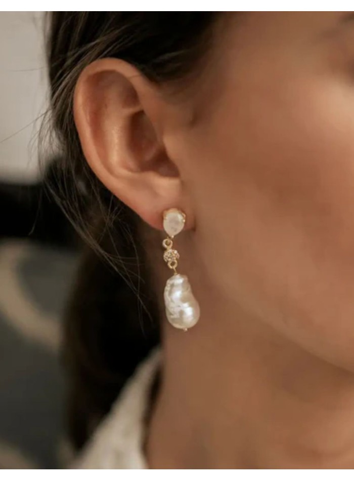 Pendientes gota con colgante de circonitas y perla