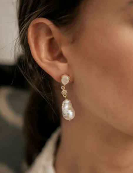 Boucles d'oreilles pendantes avec zircon et perle