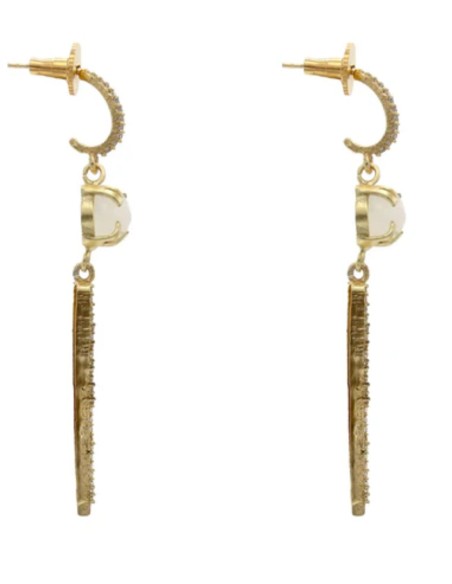 Boucles d'oreilles avec pierre de lune et barrette de zirconium