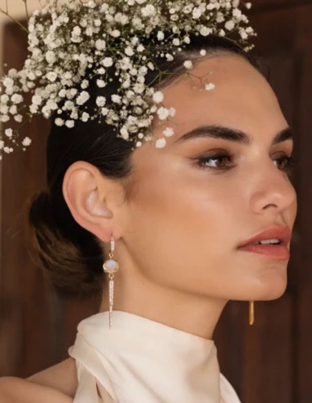 Boucles d'oreilles avec pierre de lune et barrette de zirconium
