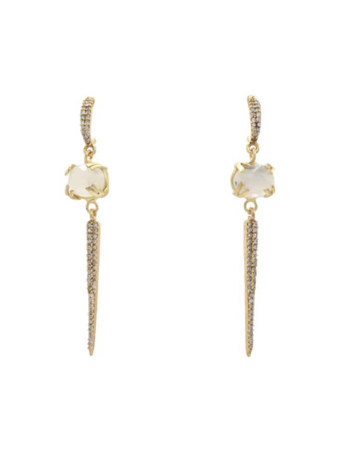 Earrings with moonstone and zirconia bar